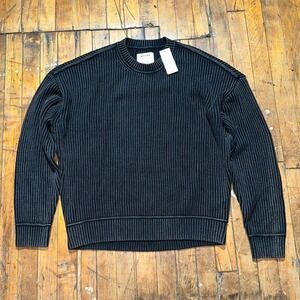 Hollister Sweater Women's M Black Striped Knit Boxy Fit Raglan Sleeve Pullover